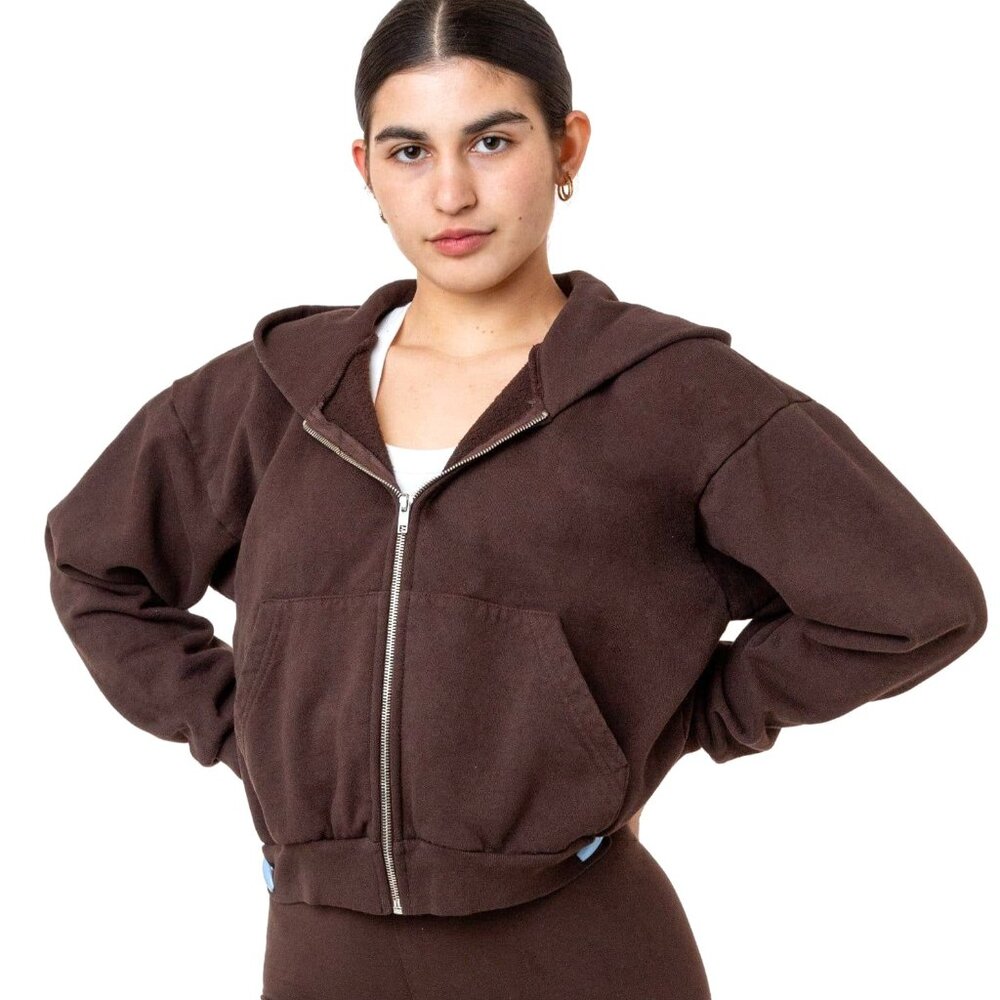 Los Angeles Apparel Garment Dye Cropped Heavy Cotton Zip Up Hooded Sweatshirt